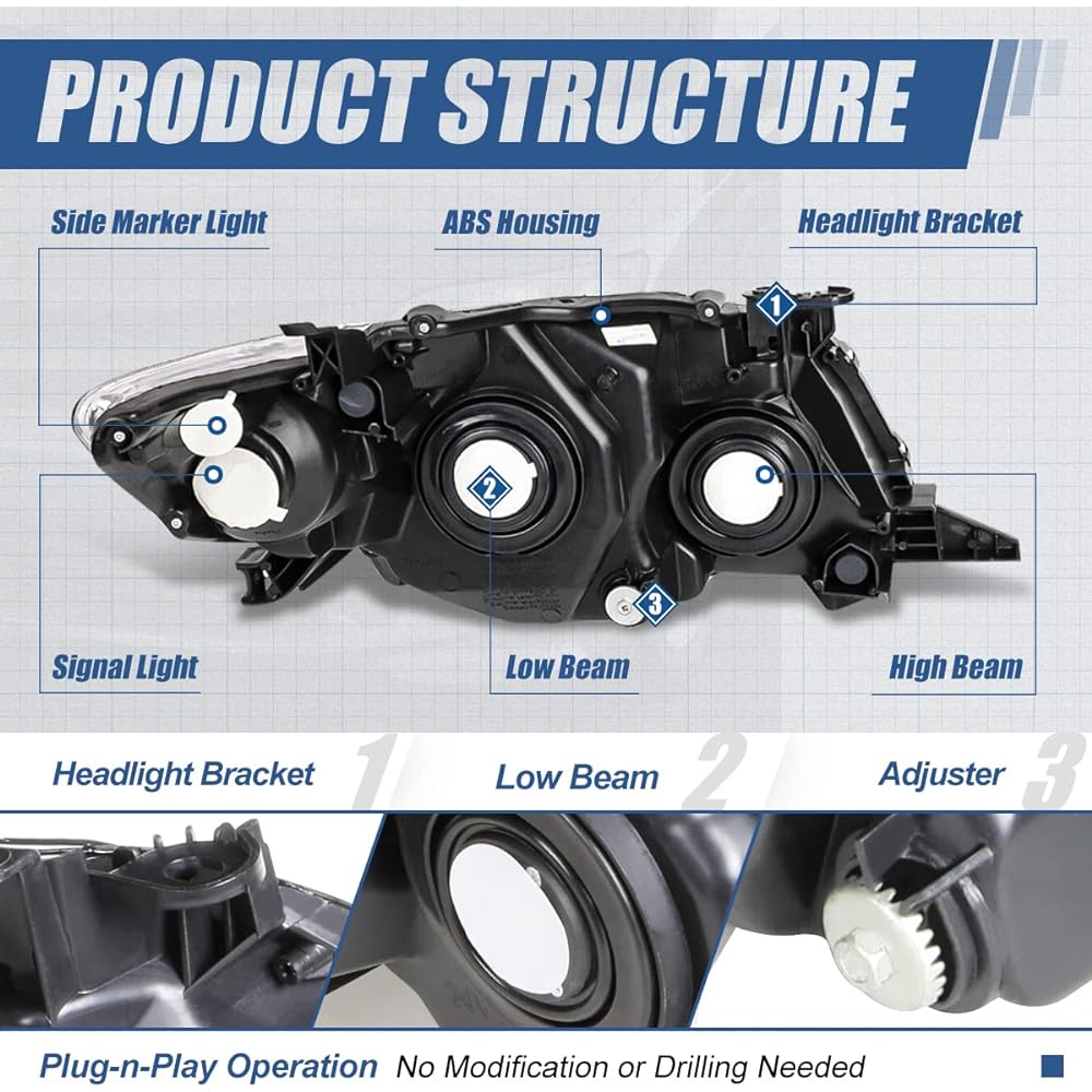 OE Style Black Housing Headlight Head Lamp replacement
