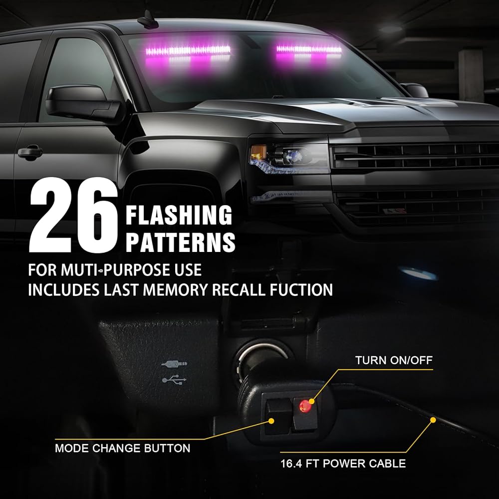XRIDONSEN 2x17.7 inch Purple White White Emergency Strobe Transportation Advisor Light Bar 144 LED Warning Safety Interior Dash Dash Dash Light Deck Sprit Mount Escort Light Escort Light Car For Truck Car