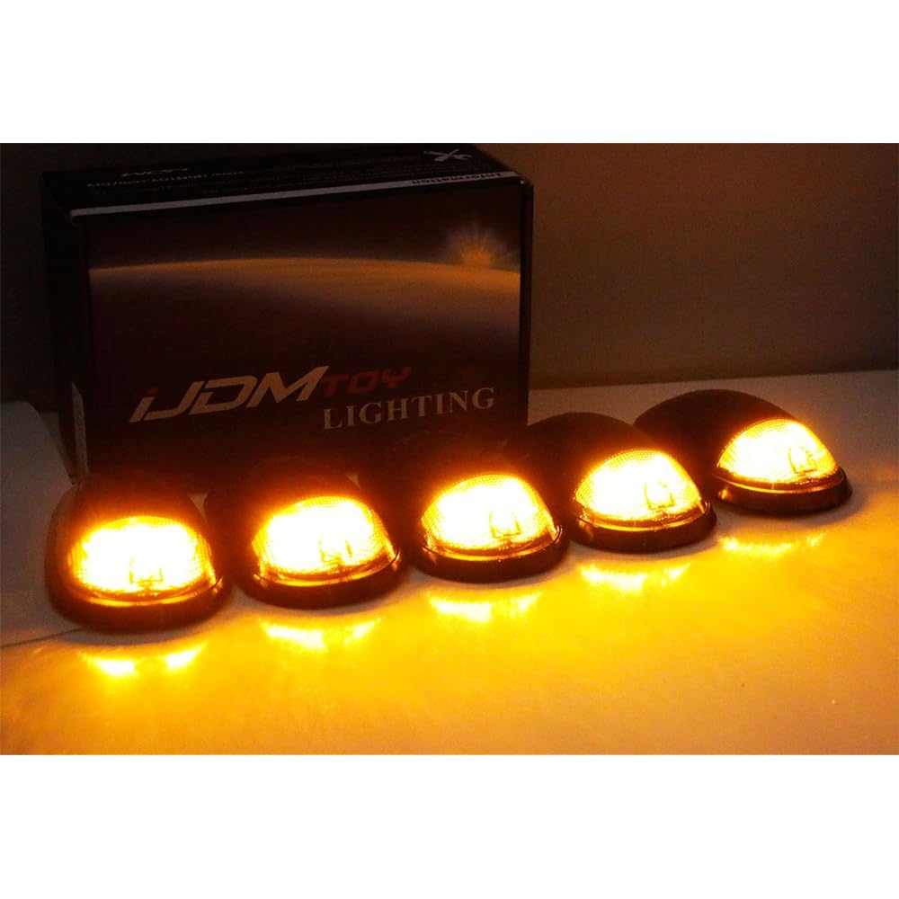 IJDMTOY Smoke Lens Amber LED Cab Roof Marker Light Kit Dodge 1500 2500 3500 Ford F Series Chevrolet/GMC Trucks, etc.