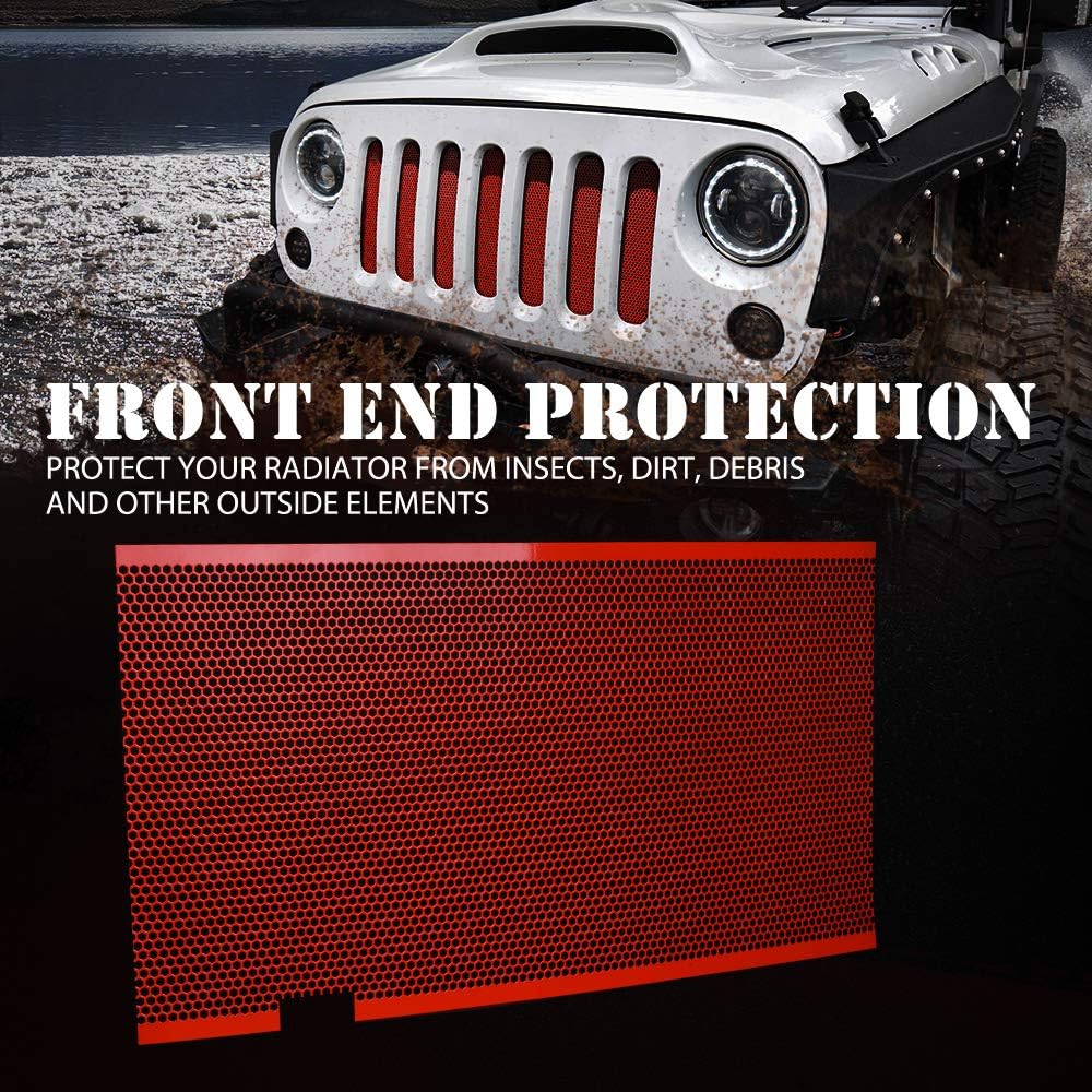 XPRITE Red Stainless Steel Mesh Insert for JEEP WRANGLER JK JKU 2007 - 2017 Former Front Food Mat Grill Grid