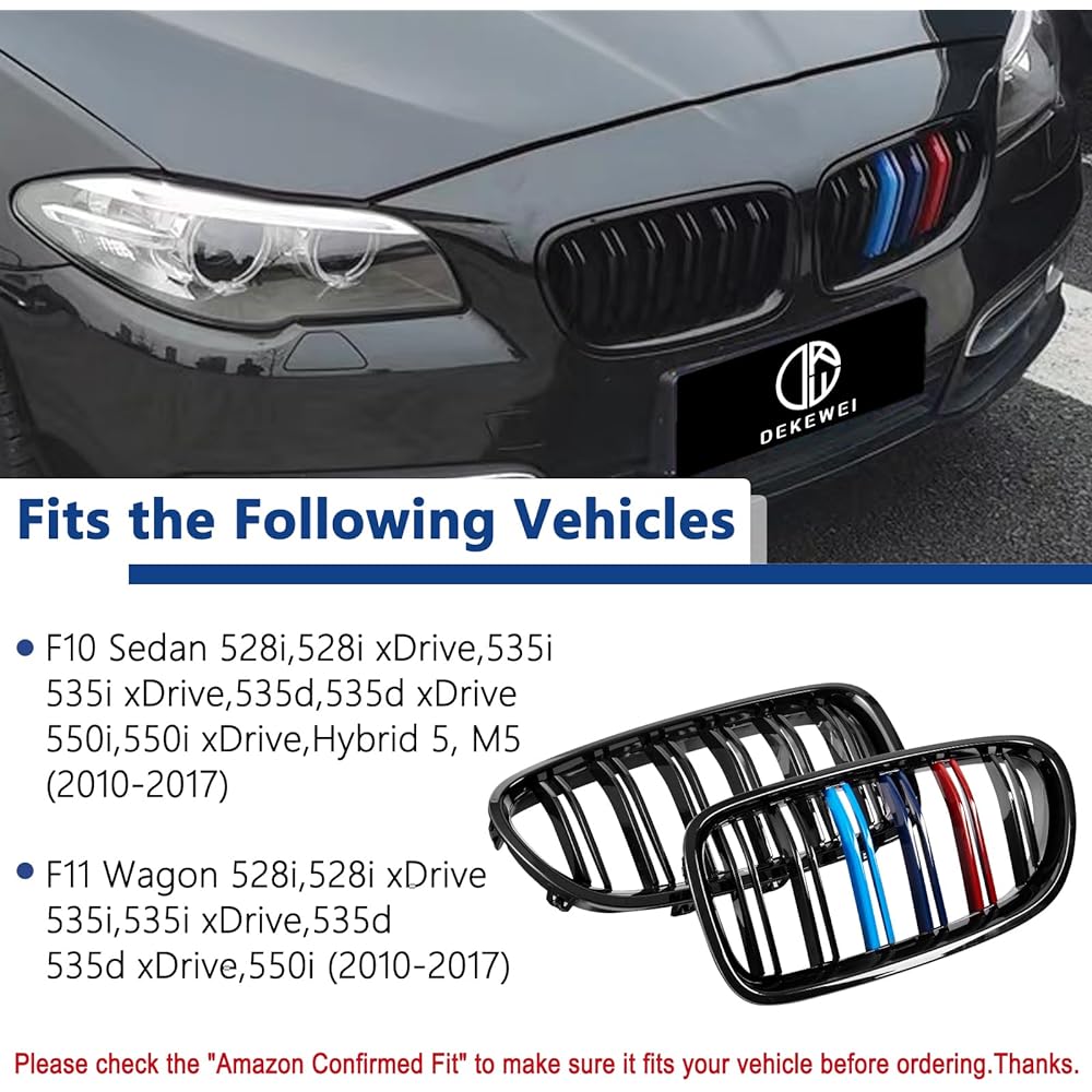 DEKEWEI F10 Grill Front Kidney Grill 2010-2017 5 Series F10 F11 M5 compatible (2 Double Slat Gloss M Color Grill)