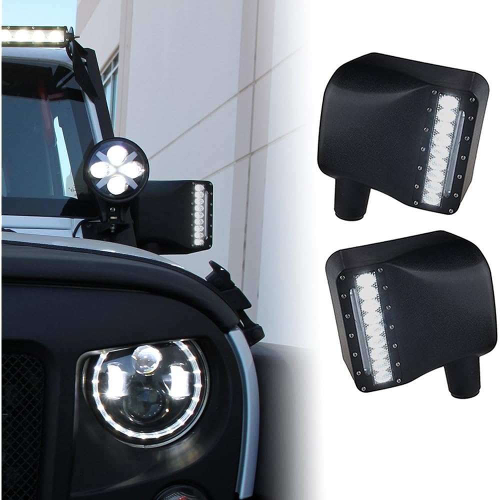XPRITE Smoke Lens LED Side Mirror White Spot Light and Amber Winker Light 2007-2018 JEEP WRANGLER JK JKU