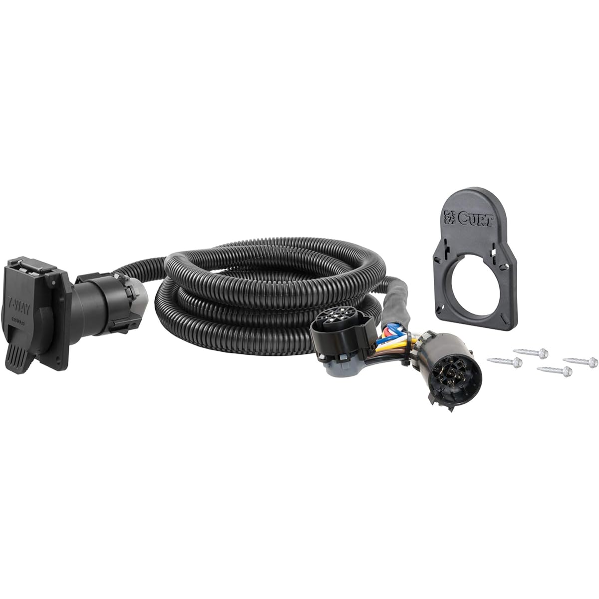 CURT 56072 7 feet vehicle side truck luggage 7 pin trailer wiring harness extension & cover chevrolet, GMC