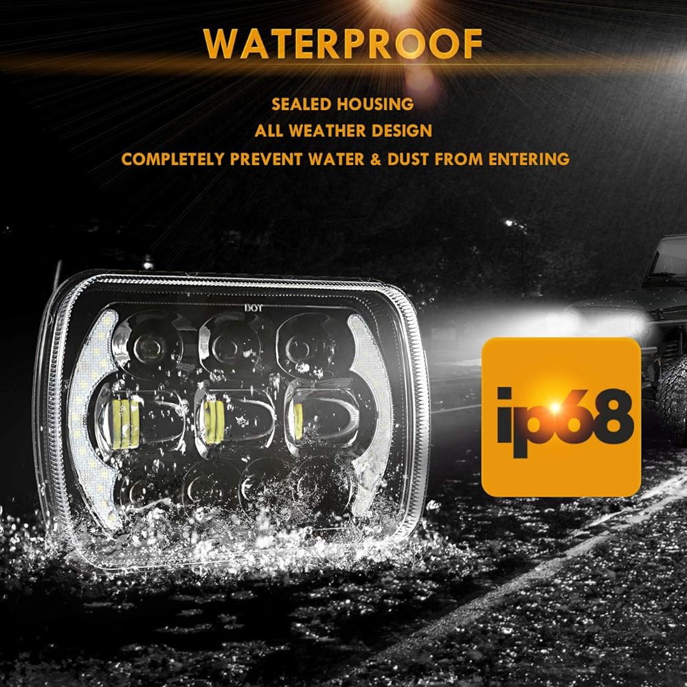 5x7 LED Headlight AUXBEAM 85W 7x6 LED Headlight DRL High Loen Rectangle H6054 Head Lamp Jeep Wrangler YJ Cherokee XJ H6054 H6054LL 69822 6052 (2 blacks)