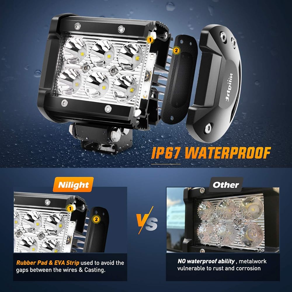 NILIGHT 2 pieces 18 W 1260LM Spot Driving Fog Light OFF ROAD LED Light Bar Mount Bracket for SUV Boat 4 "Jeep lamp, 2-year warranty 4PCS 18w SPOT LIGHT NI06A-18w