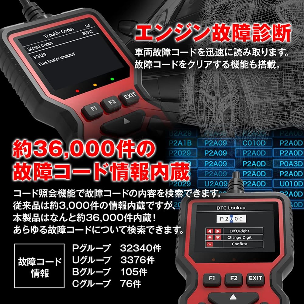 MAXWIN OBD2 Diagnostic Machine Vehicle Failure Diagnosis OBD Scanner Failure Code Approx. 36000 Japanese Scan Tool Engine Warning Light Check Lamp OBD-DIA02