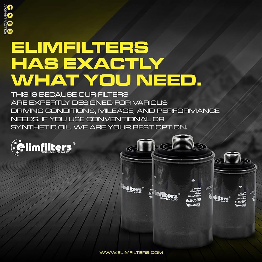 ELIMFILTERS oil filter EL80600 German quality media spin-on engine Audi Q5 2.0L 2011-2017 A4 QUATTRO 2.0L 2009-2016 A5 Quattro 2.0L 2010-2017 Q3 Quattro 2.0L 2015-2018 A4 2.0L 2015-2018 A4 2.0L L 2009-2016