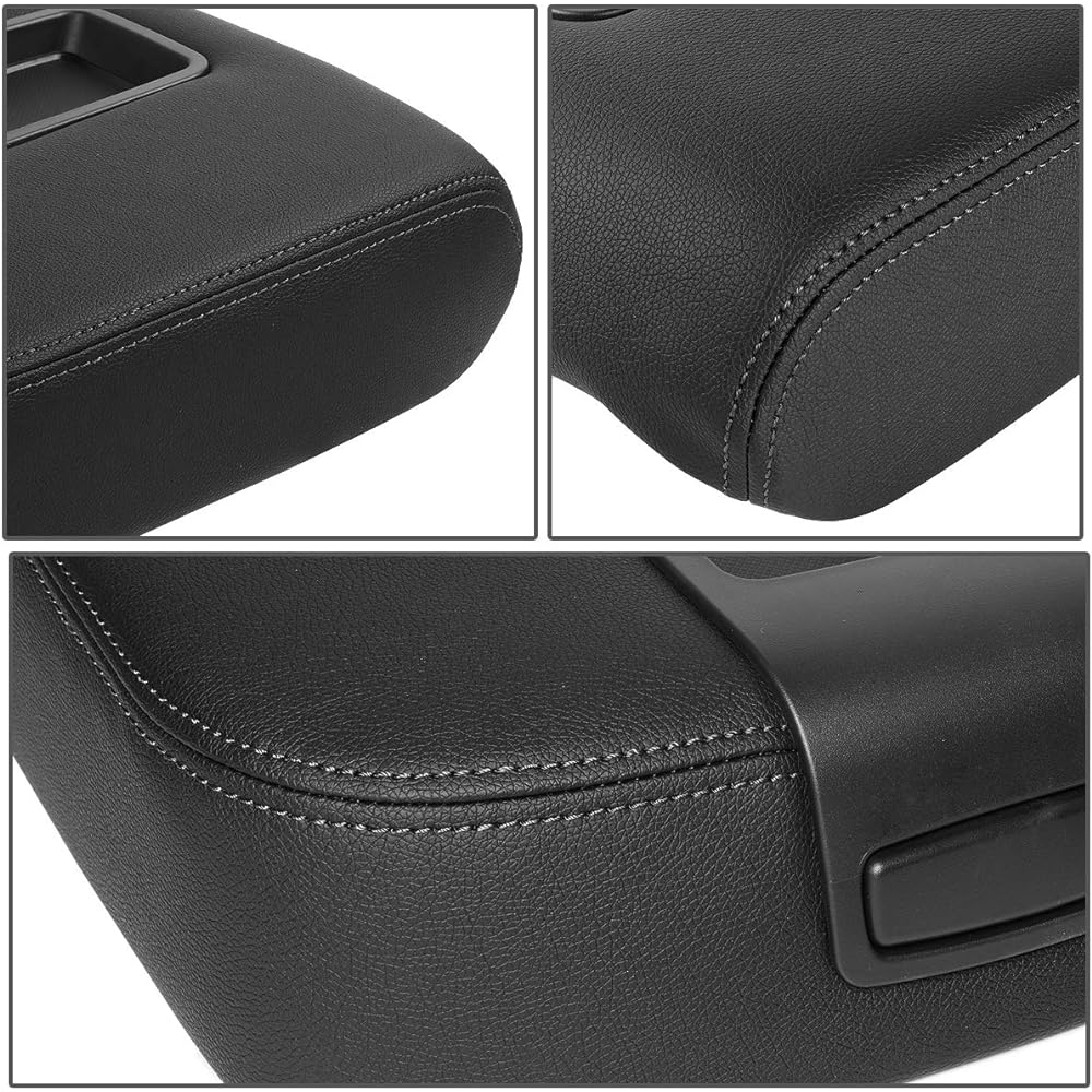 DNA MOTORING GECS-002-BK Black Leather Front Center Console Lid Arm Rest Cover