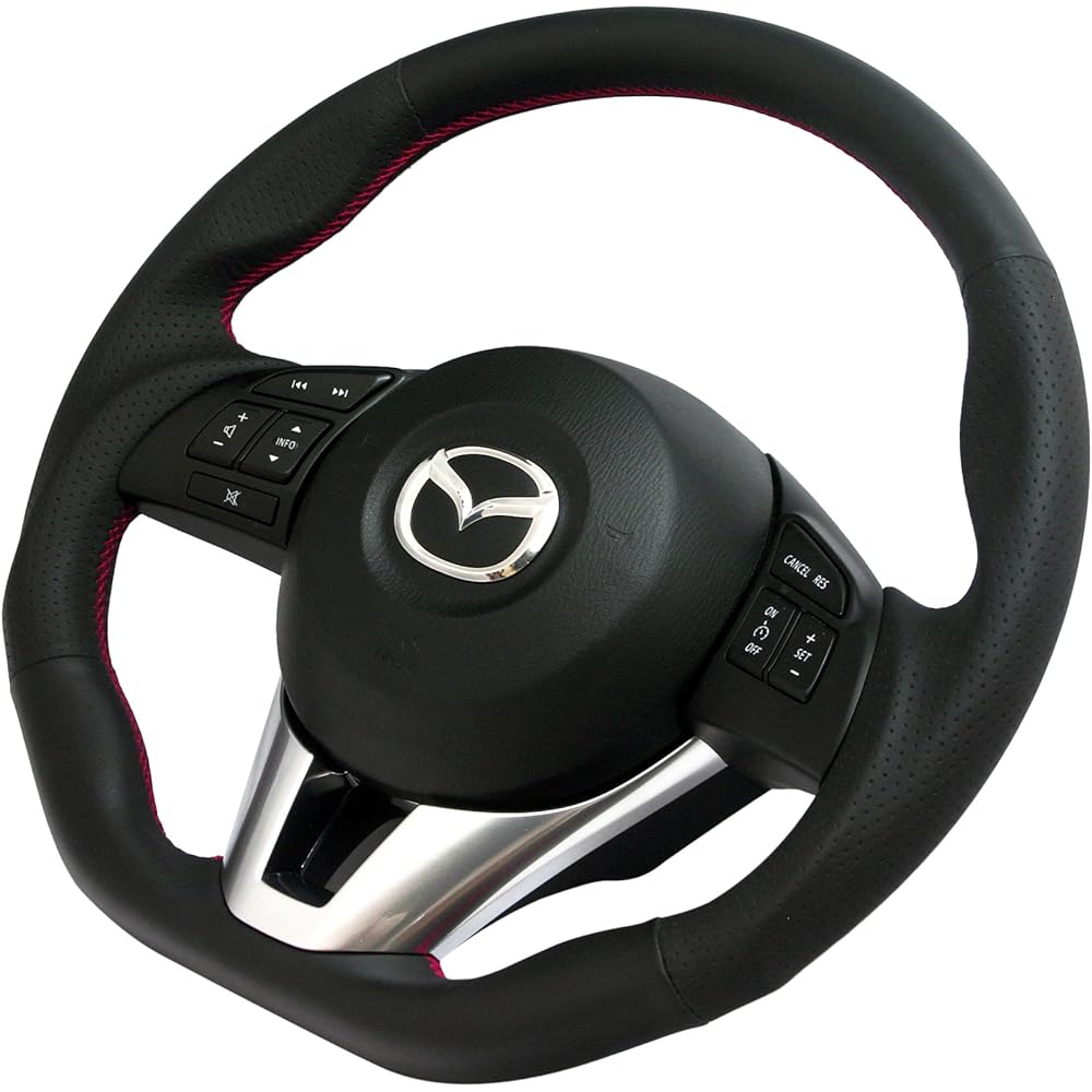 KENSTYLE Original Steering MA01 Mazda Demio (DJ Series) 2014/9~2016/10 All Black Leather (Red Stitch)