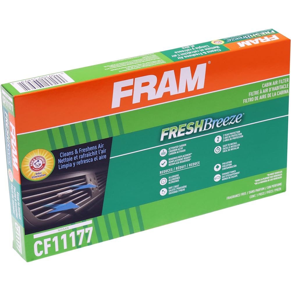 Fram Fresh Breeze Cabin Air Filter Arm & Hammer Baking Soda CF11177 Nissan Car White