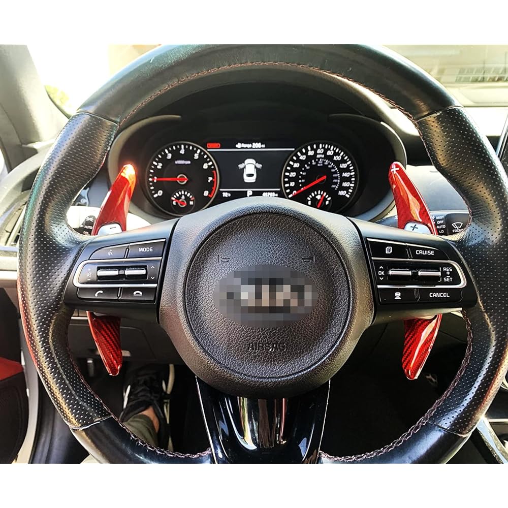 IJDMTOY High glossy red genuine carbon fiber fiber handle large paddle shifter extension cover compatible with KIA STINGER (CK) over 2018