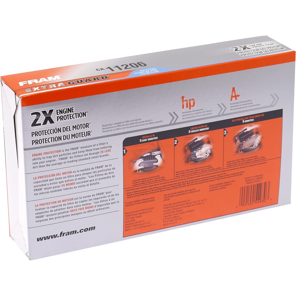 FRAM EXTRA GUARD CA11206 Replacing engine Air Filter Hyundai and Kia Model Up to 12 months or 12,000 miles protection