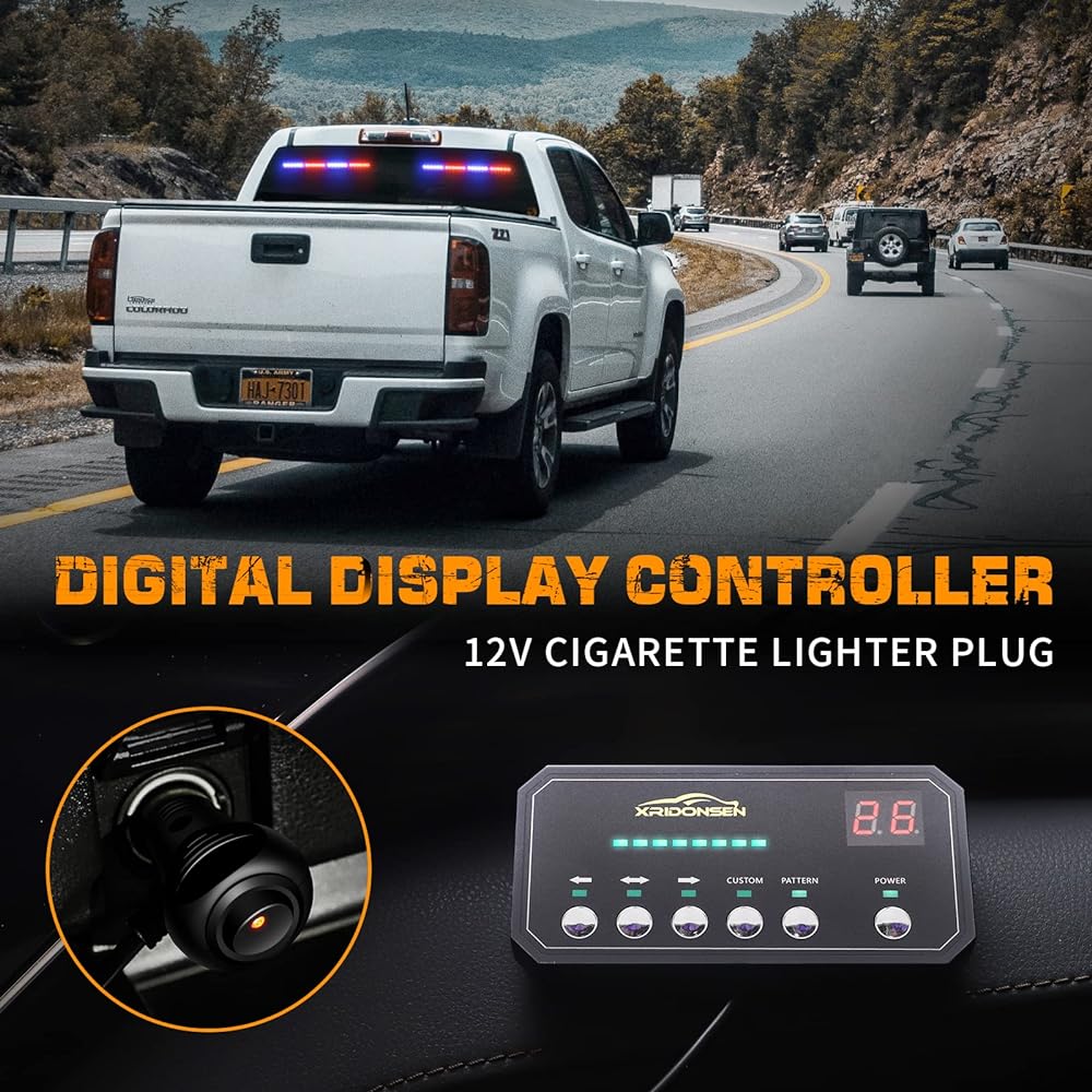 XRIDONSEN 2 x 18.5 inch transportation advisor strobalite bar LED Red Blue Police Light Emergency Warning Flashing Safety Light Interior Front/Rear window Originity Vehicle Truck