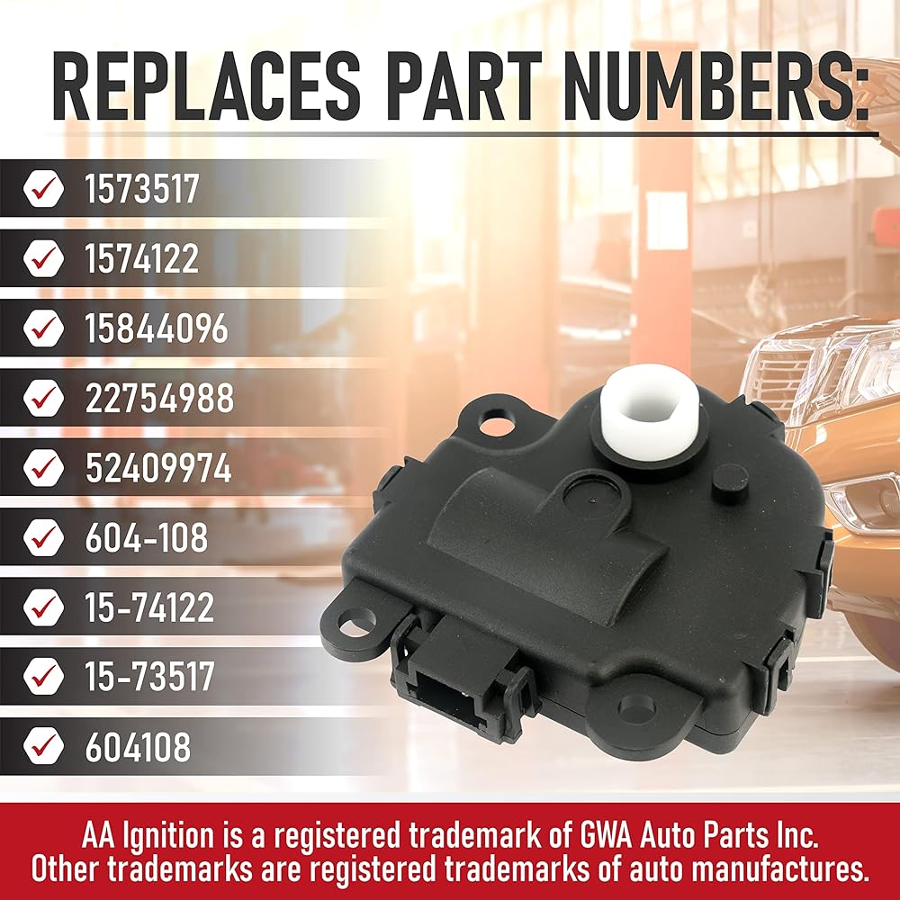 HVAC Air Door Actuator -Chevrolet Impala 2004-2013 -Exchange 1573517, 1574122, 158440986, 52754988, 52409974, 604-108, 15-74122, 604108 -Heater temperature blended door operation. Eater