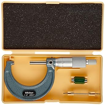 Mitutoyo 103-132 outer micrometer baking enamel finish ratchet stop range 1-2 inch scale 0 inch accuracy +/- 0 inch