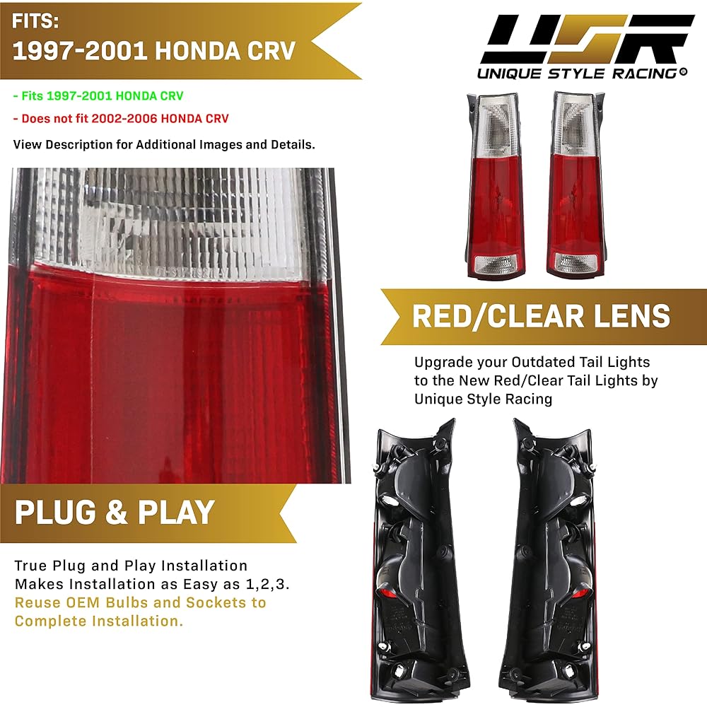 USR DEPO 97-01 CRV Tail Light-JDM Style Red/Clear Lens Rear Tail Lamp Set (left+right) 1st generation 1997-2001 Compatible with Honda CR-V