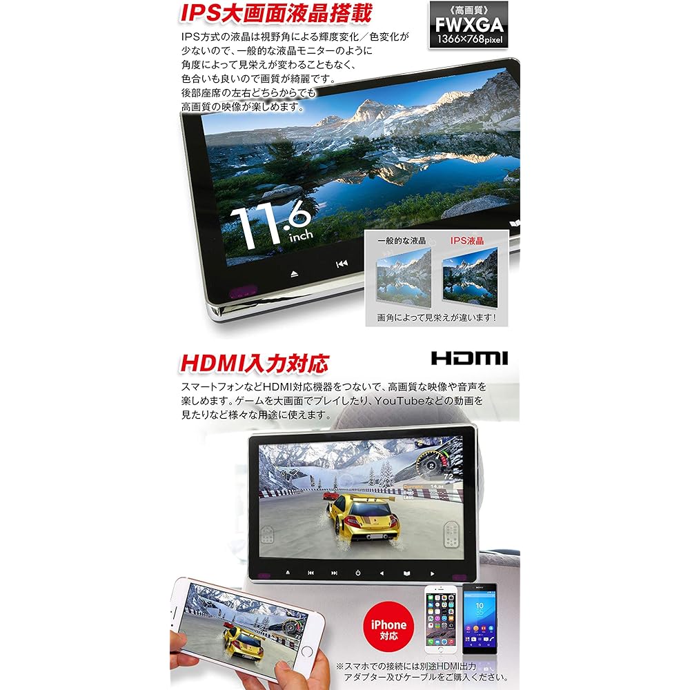 MAXWIN DVD Player Integrated Slot-in 11.6 inch Car Headrest CPRM HDMI HRKIT1162