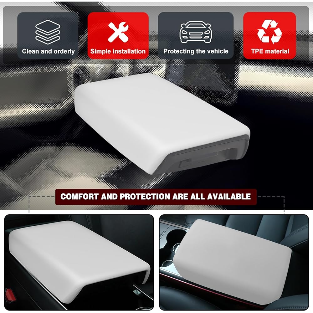 CUSDUSK Arm Rest Cover Tesla Model 3 Model Y for Model Y Center Console Protector Pad Waterproof Arm Rest Box Protection Cover In -vehicle Protection Decorative Accessories (White)