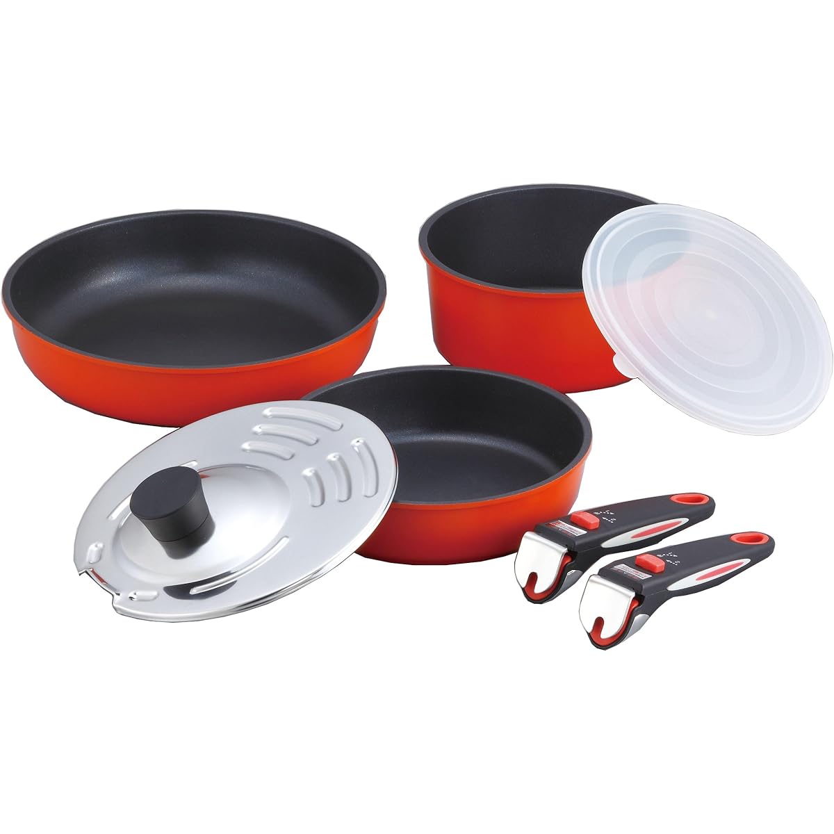One-handle IH compatible pot and frying pan 7-piece set Orange