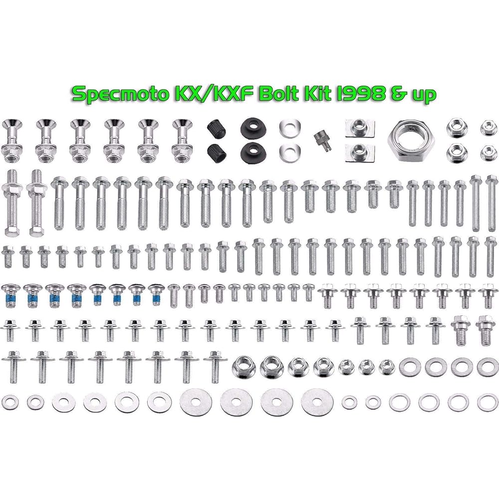 Specmoto Hardware Kawasaki Bolt Kit: KX/KXF Model Series Dart Bike (after 1996).