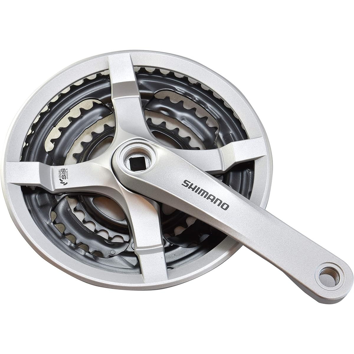 Shimano FC-TY501 Silver with chain guard, 6/7/8 speed rear gear x 3 speed front gear, Number of teeth 48-38-28T