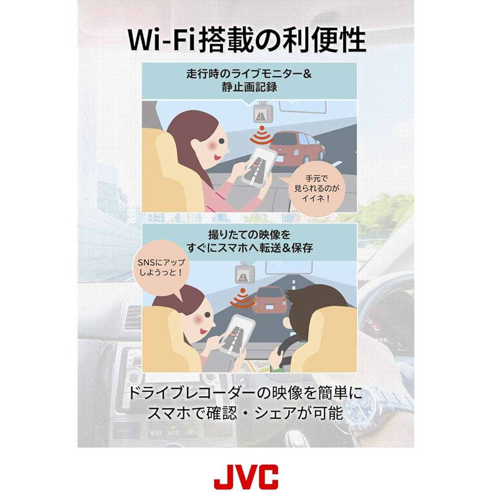 JVC KENWOOD GC-BR21-B Rear Drive Recorder Equipped with WiFi, Full HD Shock Sensing, LED Signal Compatible, WDR microSDHC Card Included, 8m Cigarette Plug Cord Included, Black