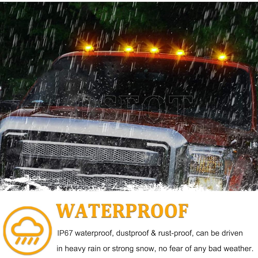 PSEQT 5 Cab Roof Marker Light Amber LED Top Clearance Marker Light F150 F350 1980-1997 Super Duty Pickup Track 12V Signal Running Light Amber Cover & T10 With LED