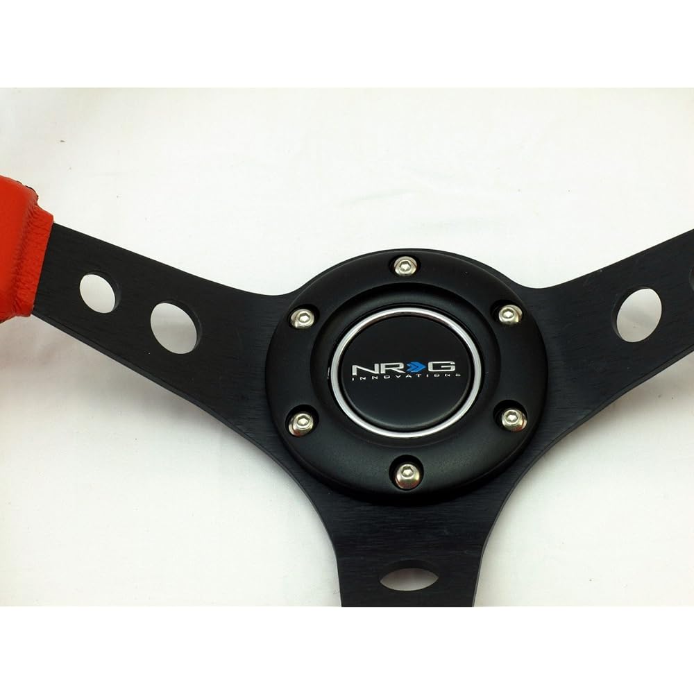 Steering wheel 350mm sports steering wheel (depth 3 inch) red LTHR black stitch black strap ST-006RR-BS-Y