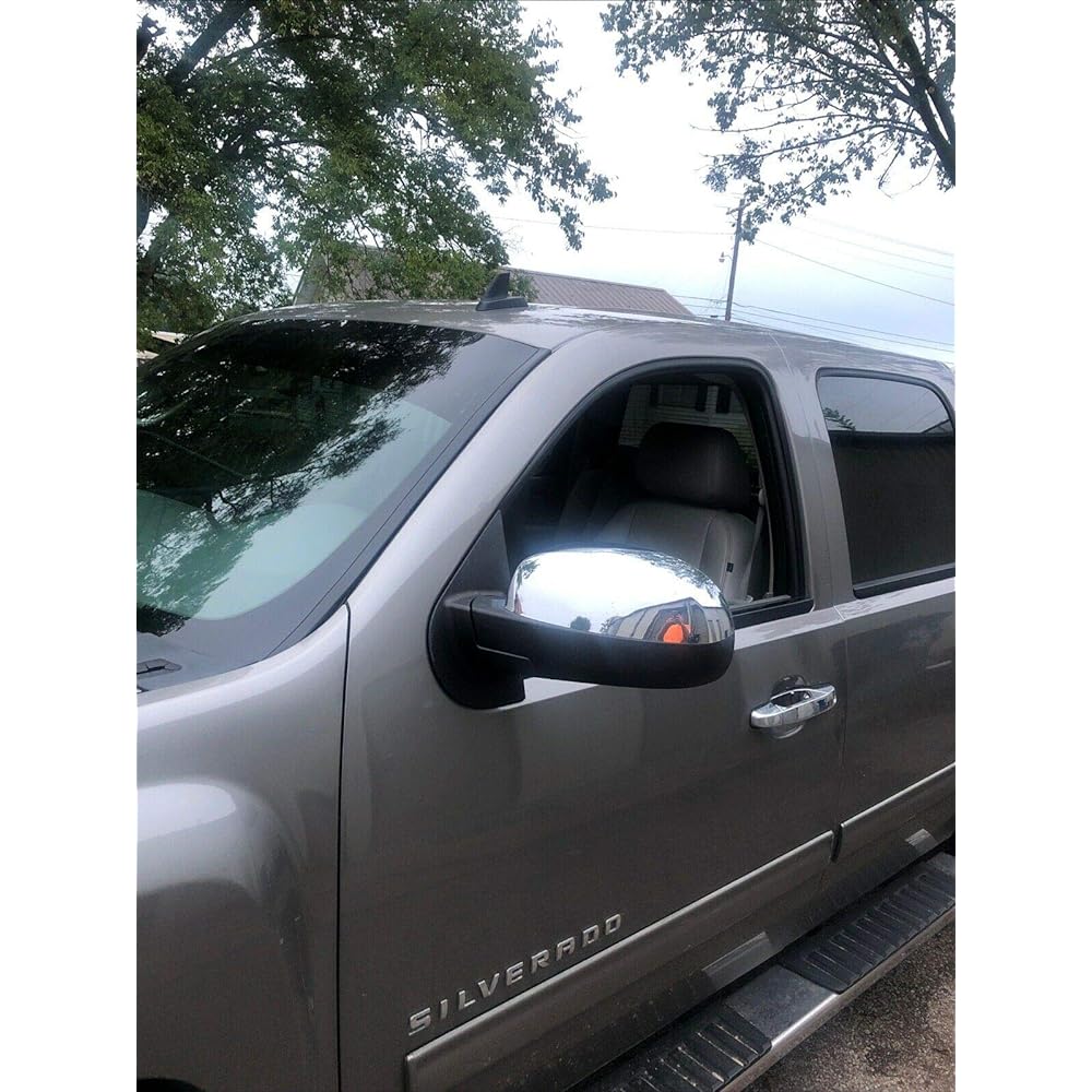 ECOTRIC Chrome Side View Mirror Cover 2007-2014 Chevrolet Sylvarad GMC Sierra Avarante Sabarban Escaled ESV Top Half Mirror Cap 1 Pair