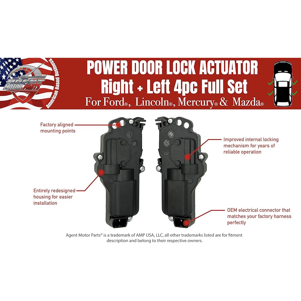 Powered Alock Actuator -4 Pieces - Right and Left Front and Rear - Ford F150 F250 F350 F450 EXPEDITION EXCURSION - 6L3Z25218A43AA 6L3Z25218A42AA Annex Electric Lock Motor