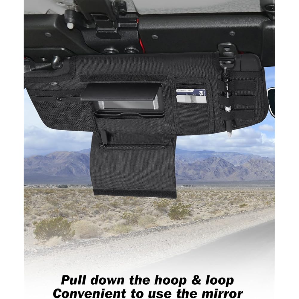 QMPARTS Sun Visor Organizer Up Grade Wrangler JL & JT 2018-2023 Supported Leading Seat Front Tactical Visor Storage Cover MOLLE Webbing Visor Storage Holder Porch Multi Pocket Net Fastener