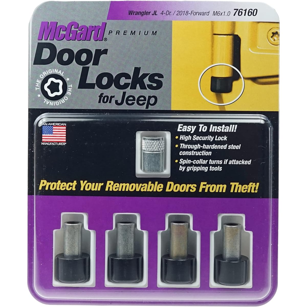 MCGARD Door Pin Lock 6mm x 1 Thread 1/4 inch Drive with Steel Zinc/2 Door Jeep Langler JL 2018-19 Kit (76160)