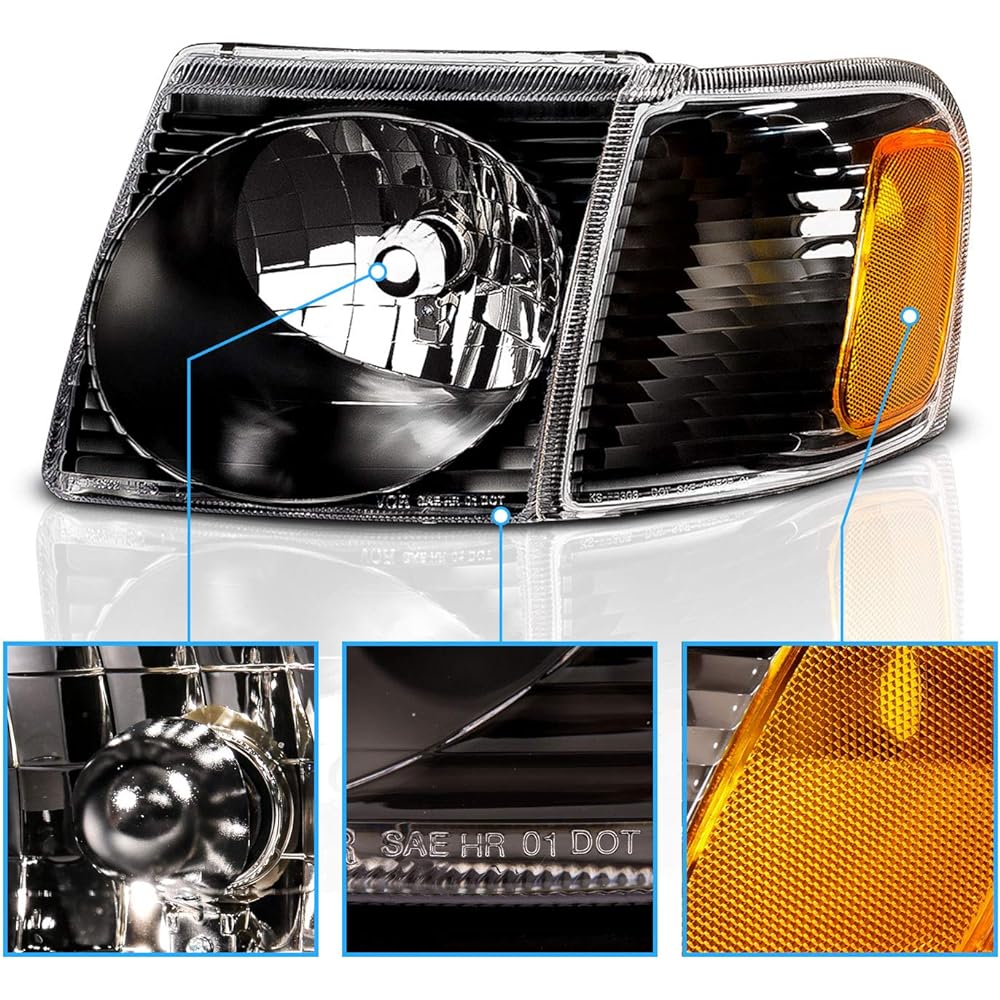 AMERILITE Replacement Headlight 2001-2005 Ford Explorer Sports/Sport Truck Crystal Black Corner With Lamp Pair Pair Seats and Ride seat side