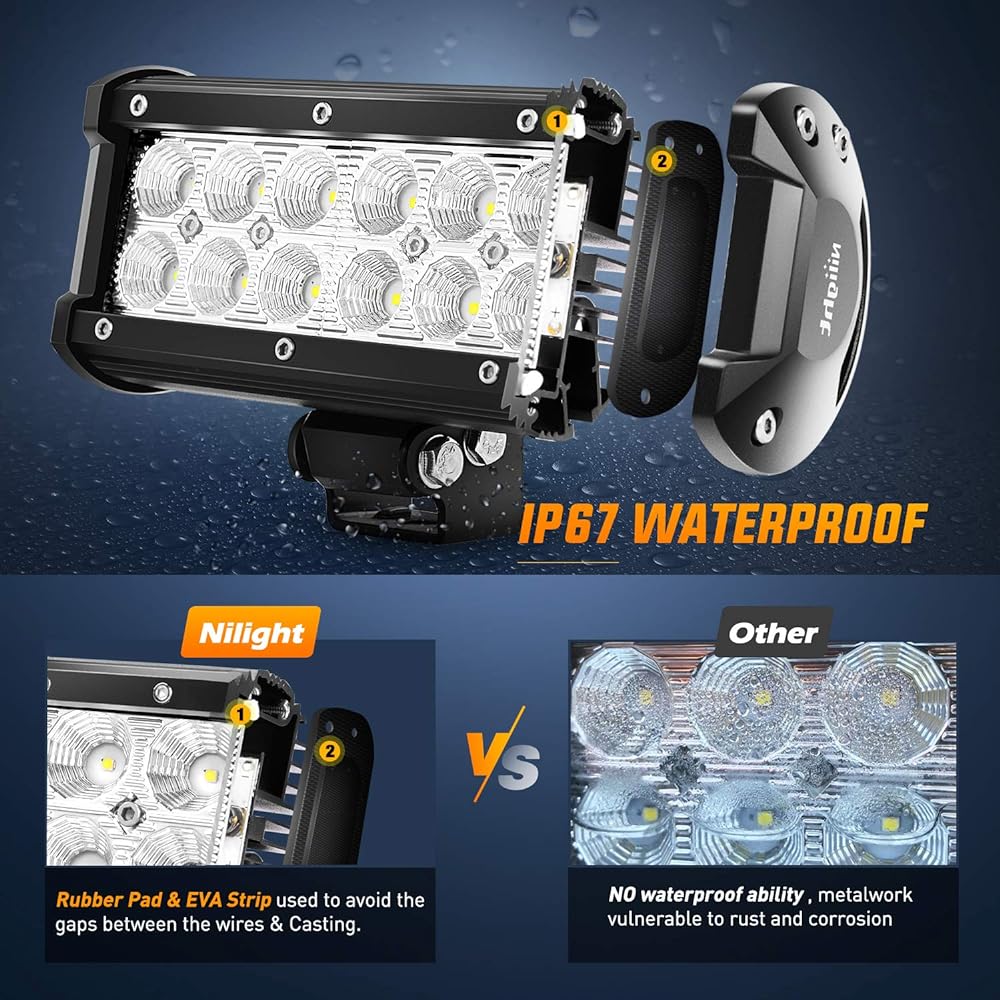 NILIGHT LED light bars 2 pieces 36 W 6.5 inch flood LED off -road light super bright driving fog light light light driving light LED work LED work SUV Jeep lamp, 2 year warranty