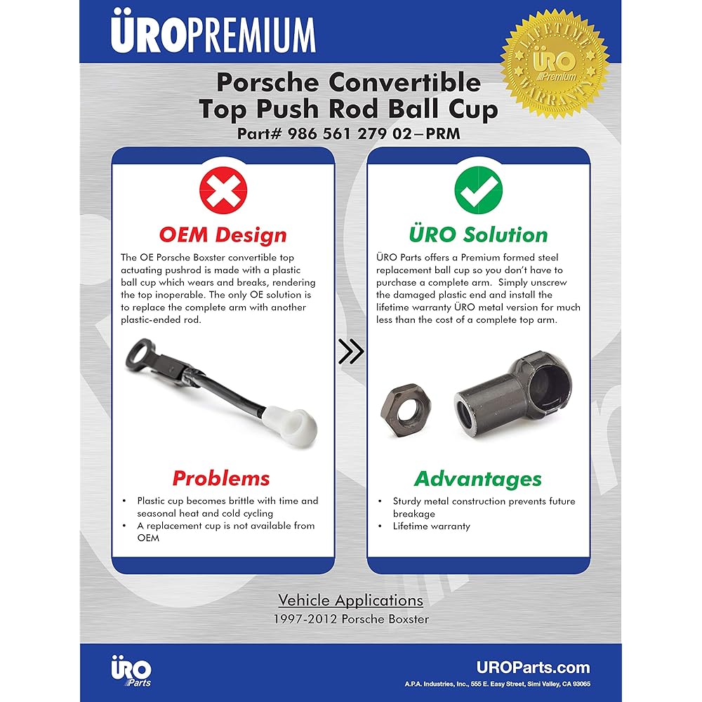 URO PARTS 98656127902PRM HD Converchable Top Arm End High Durable Steel Version