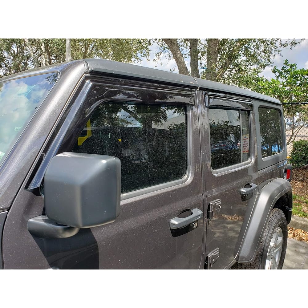 2018-2024 Tape on the side Window Dowdy Viser JEEP WRANGLER JL UNLIMITED 4-door & Jeep Gladiator JT 2020-2023 Smoke Tinted Rain Guard