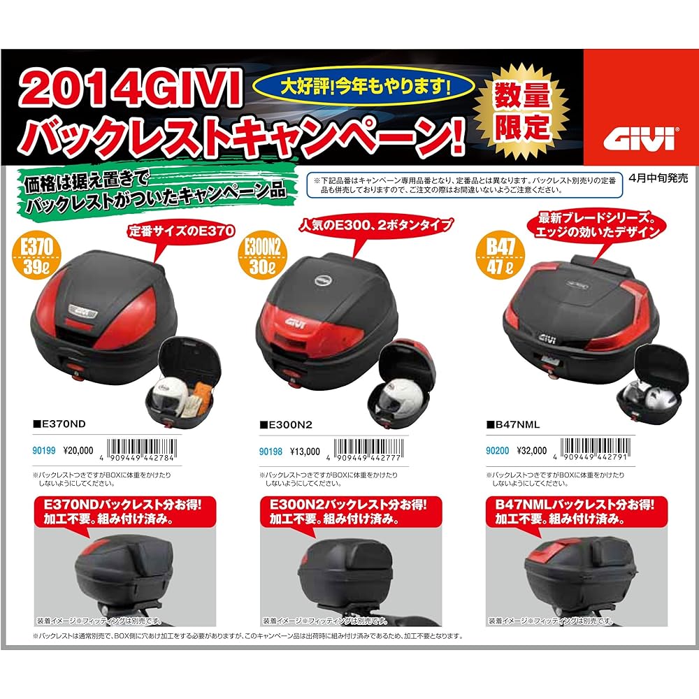 GIVI E370 / Unpainted black backrest included 90199