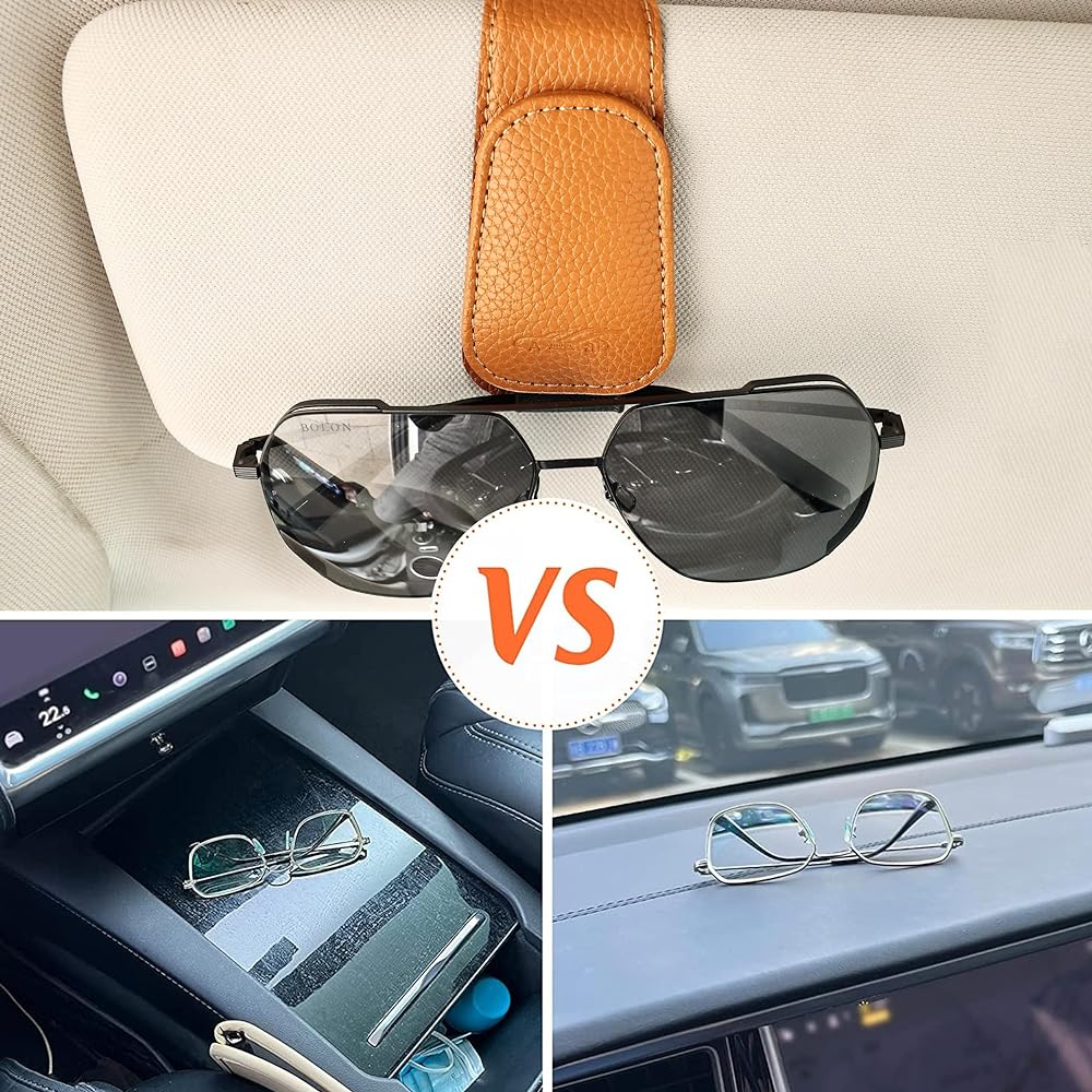 AMOOCA magnetic leather sunglasses holder car SUV sun visor glasses hanger clip car INTERRIOR glasses storage mount