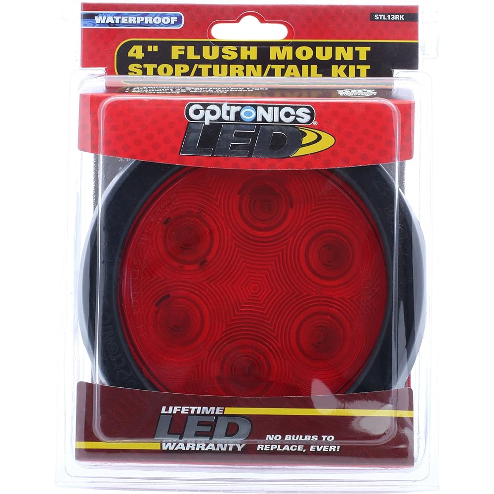 OPTRONICS STL13RK Red Lens 4 inch round Shield LED Tail Light Kit