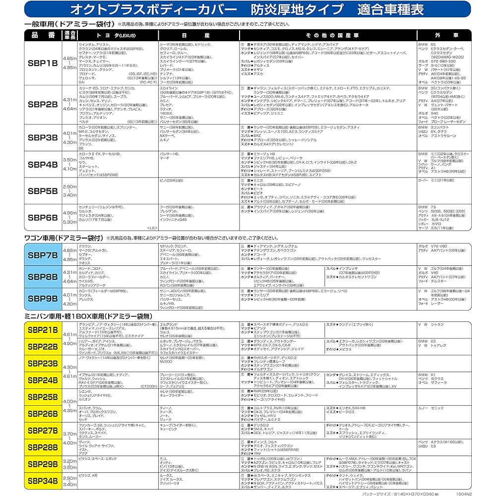 Araden Flame Retardant Thick Body Cover Compatible Vehicle Length 4.61m~4.90m Vehicle Height Approximately 1.60m~1.73m Minivan SBP22B