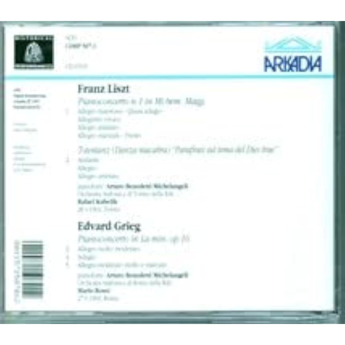 Liszt Piano Concerto No. 1 Grieg Piano Concerto Kubelik Rossi Michelangeli ARKADIA