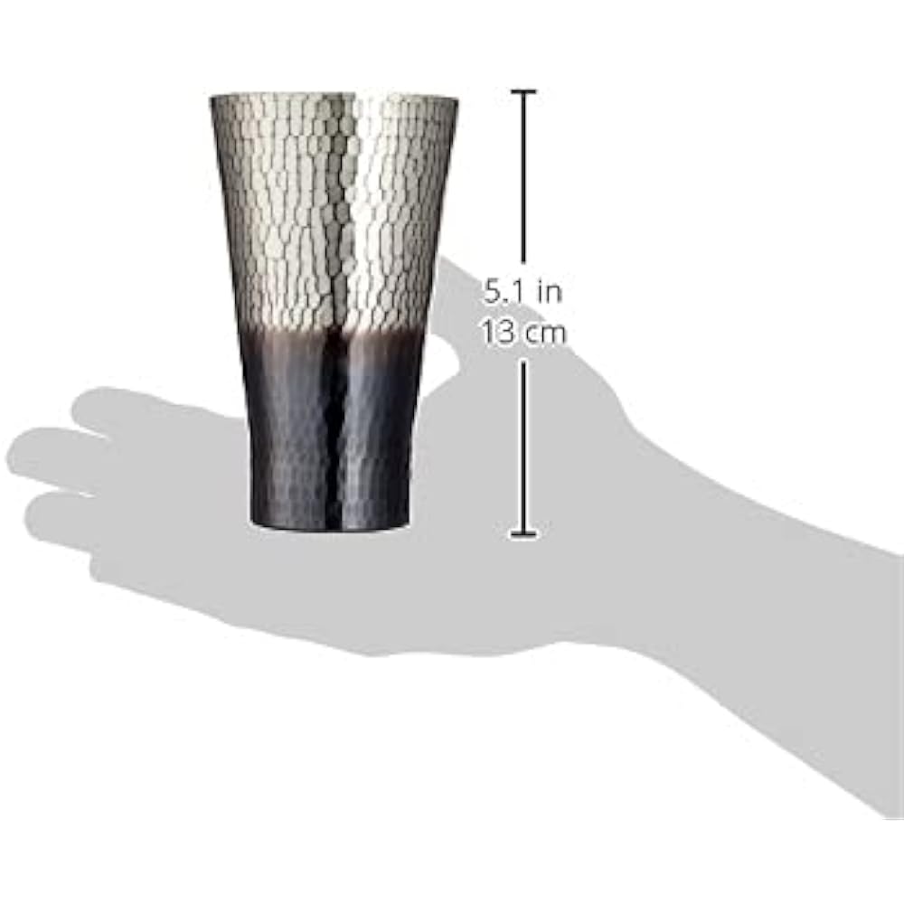 Shinko Metal Tumbler, Tin, Black Finish, Medium 350ml, Pure Copper Tin, Black Finish, Handmade Hammered Tumbler BR-202SB