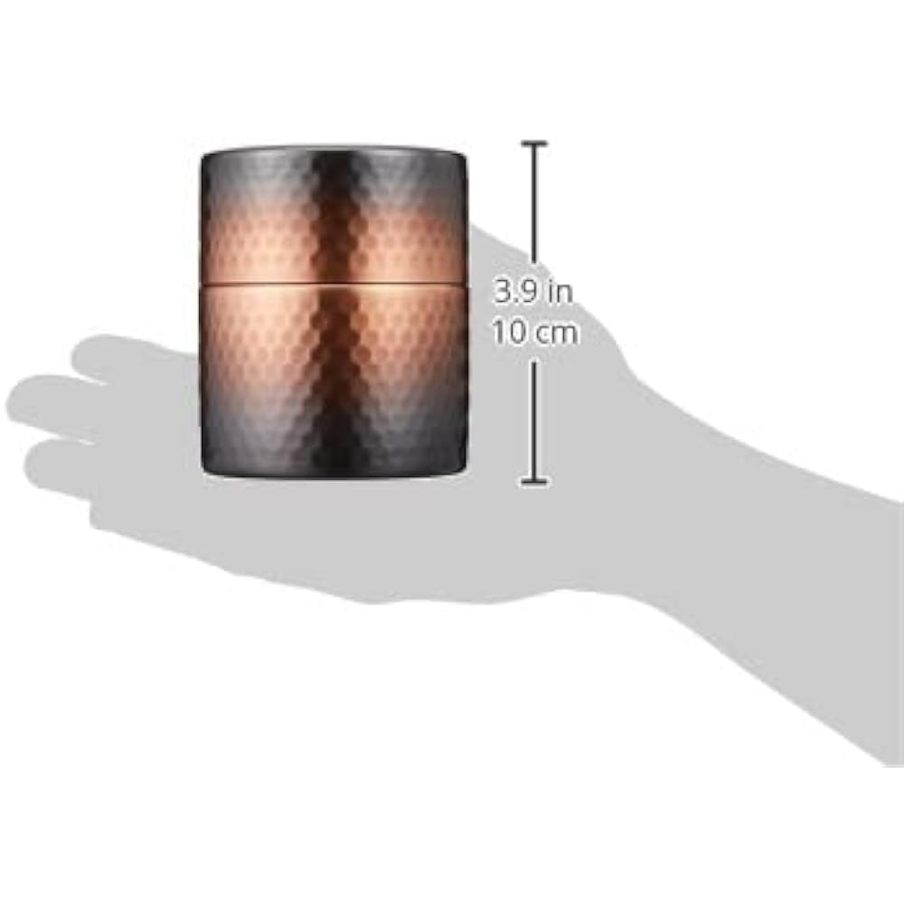 Shinko Metal Tea Caddy, Shakudo Finish, Small (Capacity: 150g) Pure Copper Shakudo Finish, Hammered Tea Caddy, Small BC-213