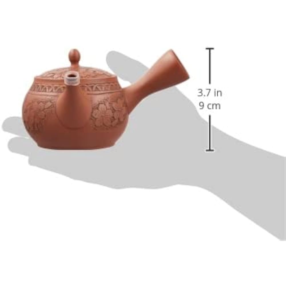 Yamakiikai Teapot Brown 230cc Shoki Vermillion Cherry Blossom Carving Teapot M41