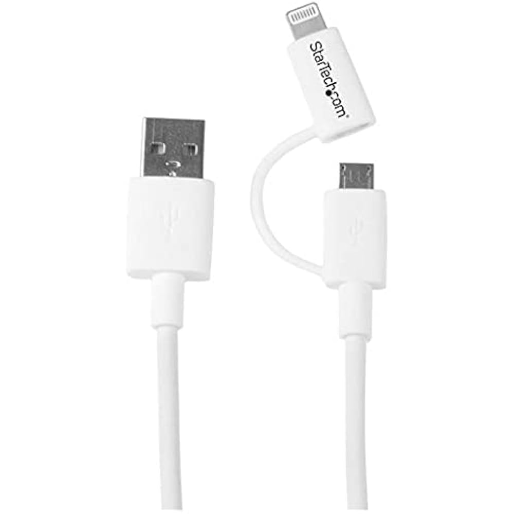 StarTech.com Apple Lightning/Micro USB to USB Cable 1m White Compatible with iPhone/iPod/iPad/Android Smartphones LTUB1MWH