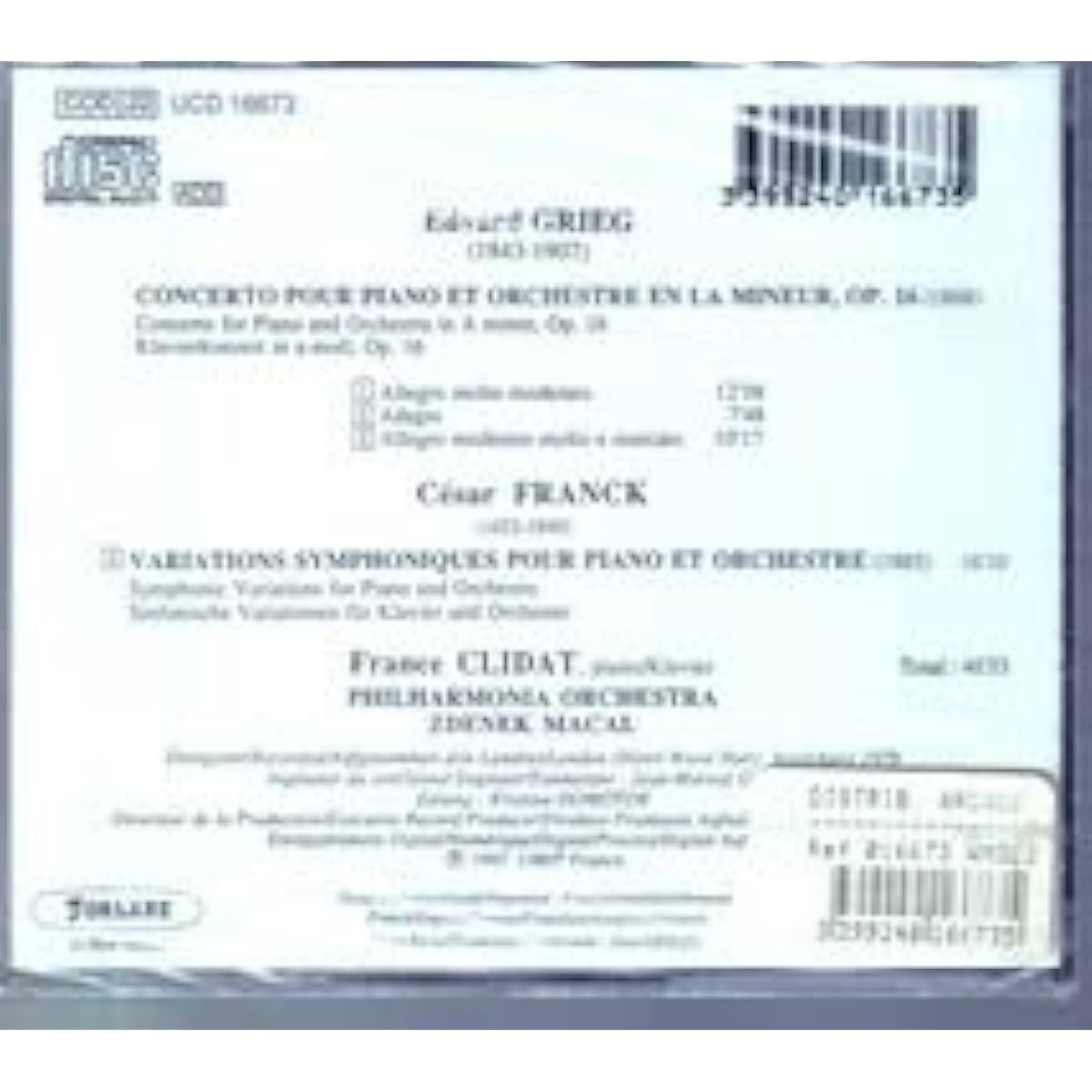 Grieg Piano Concerto Franck Symphonic Variations Klida Macal FORLANE