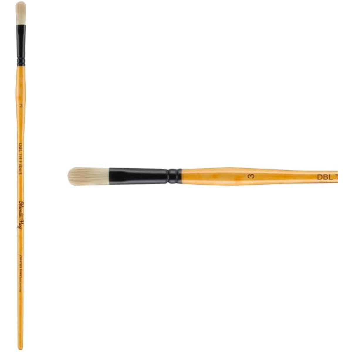 Creative Mark Mimik Paint Brush Professional Artist Synthetic Pig Bristle Long Handle Brush - Double Thick Filbert Size 3