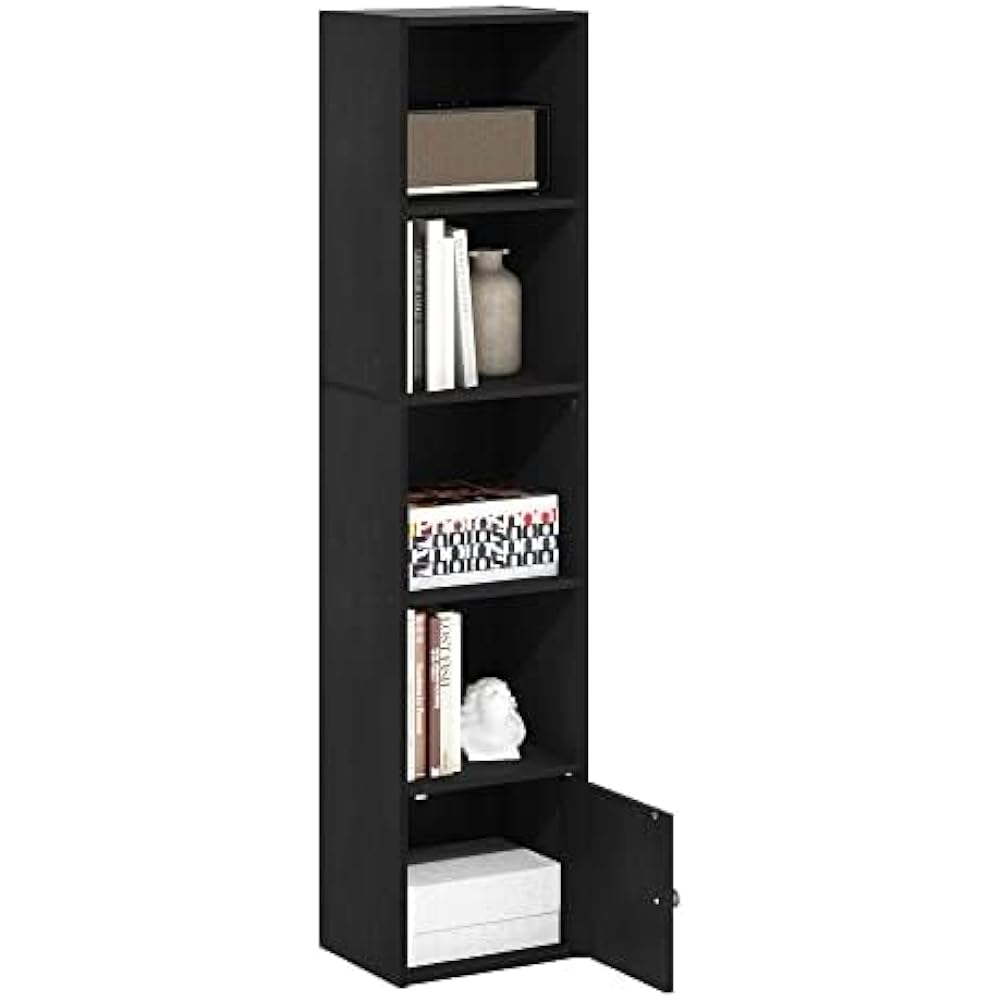 Furinno Bookcase Decorative Shelf Luder Series with Doors 5 Tiers Width 30.5 x Depth 23.6 x Height 132.3 cm Black Wood [Regular Japanese Import Product] 22274BKW