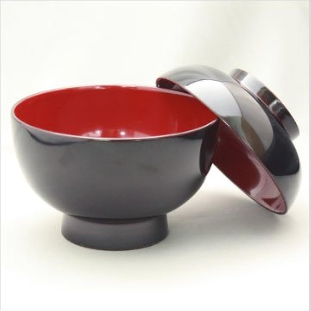 Zoni bowl with lid, black interior vermilion, Echizen lacquerware, diameter approx. 13cm, set of 5, boxed