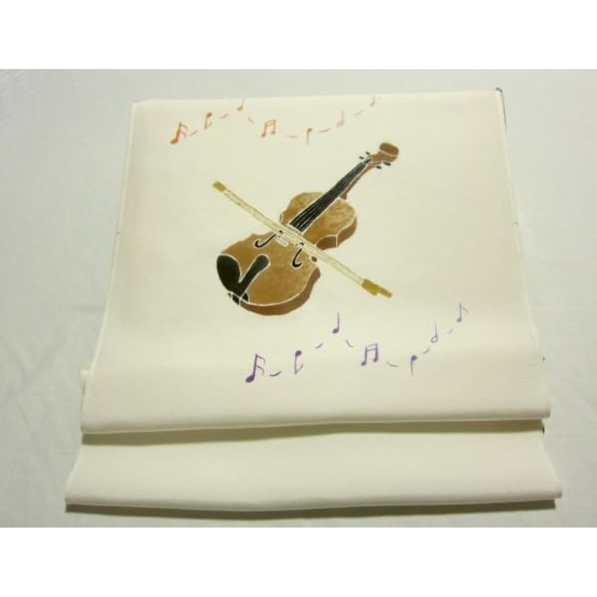 Violin and musical notes Tango crepe pure silk all hand-painted Yuzen dyeing 9-inch Nagoya obi fabric untailored